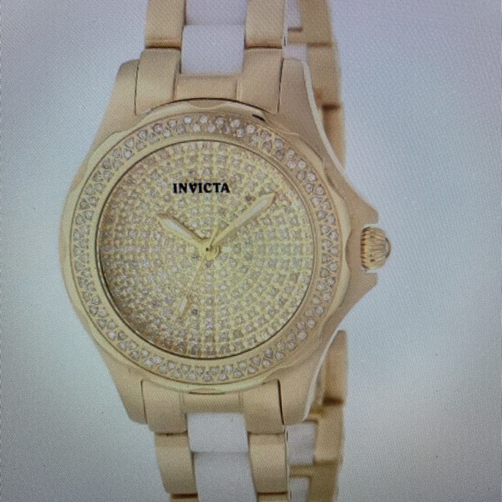 Invicta 1783 Angel Yellow Gold Classic Diamond Dial Ceramic Bracelet Quartz
